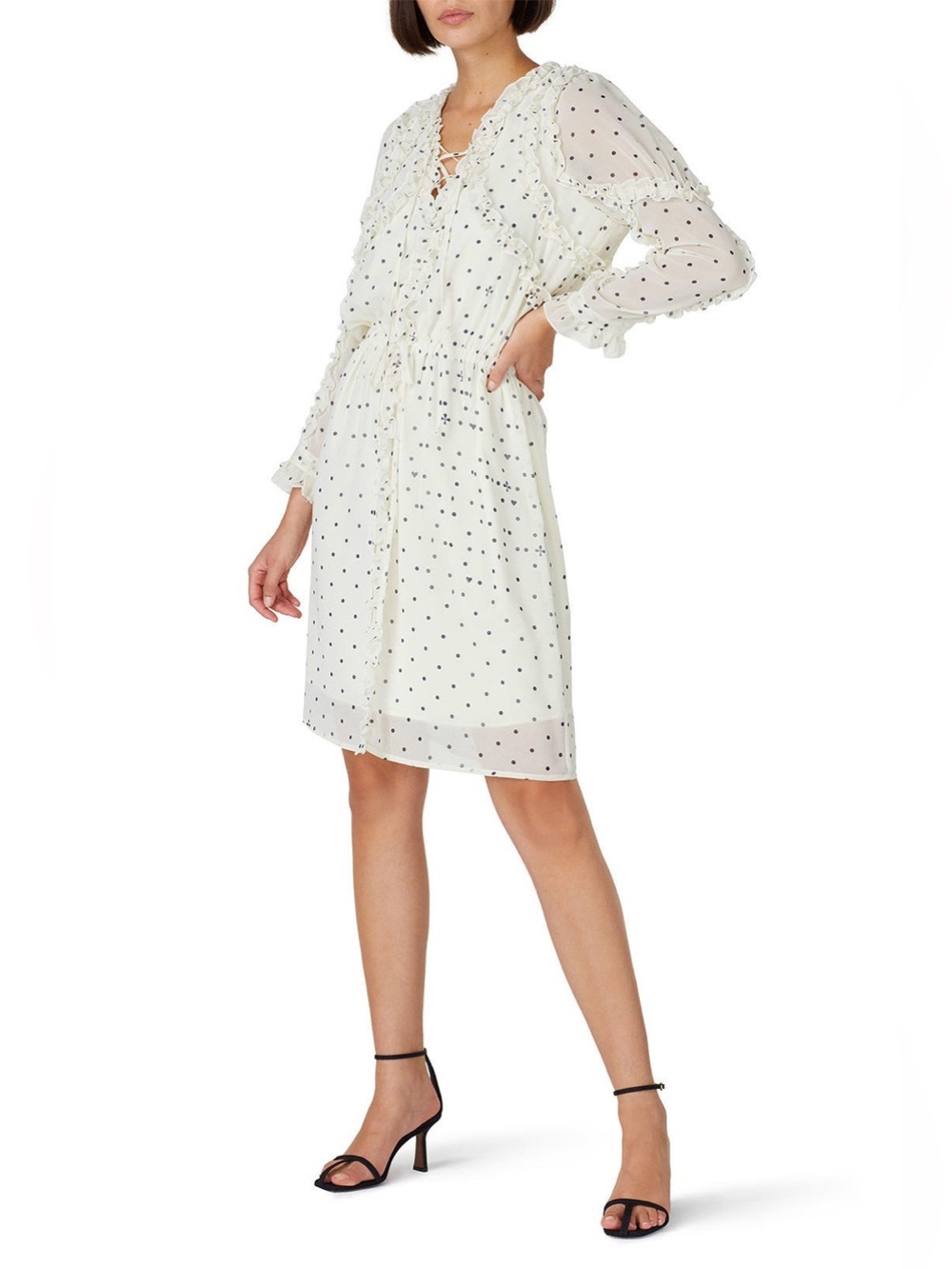 White Polka Dot Tie-Front Midi Dress